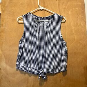 Loft Women's Top XL Tie Waist Sleeveless Gingham Coastal Americana French-Girl